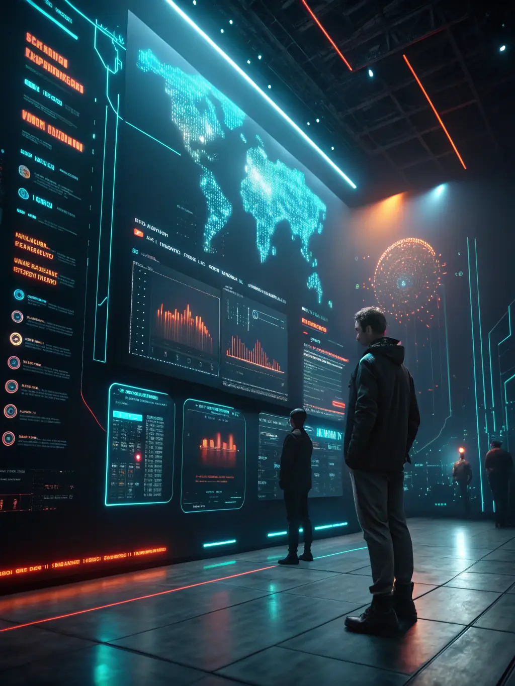 A futuristic graphic representing AI analyzing social media trends and sentiment to optimize social media campaigns.