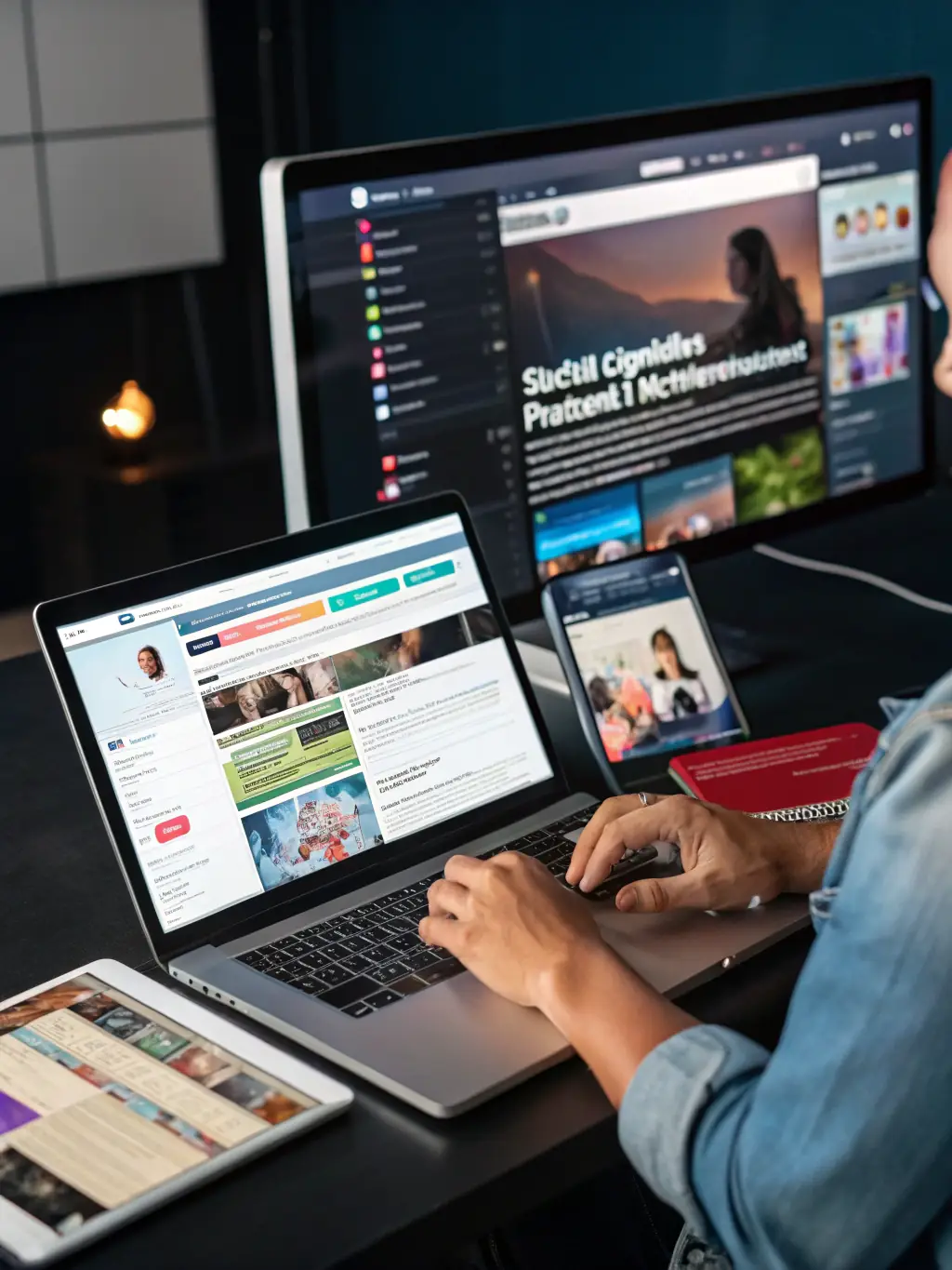 An image showcasing AI generating various content formats, such as blog posts, articles, and social media updates, highlighting R's Marketing Services' AI content creation.